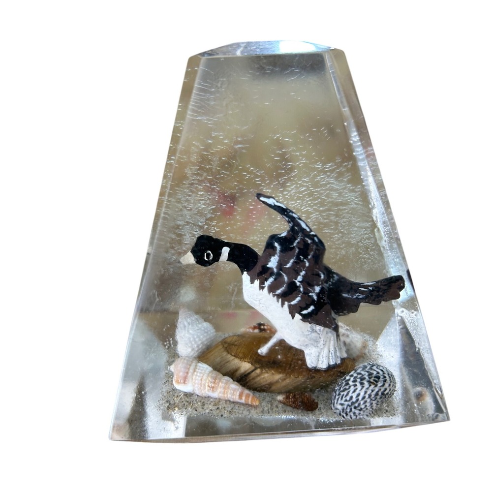 Vintage Duck & Shells Clear Lucite Light Glitter Figurine Pyramid Shape 4"Tx 3"W